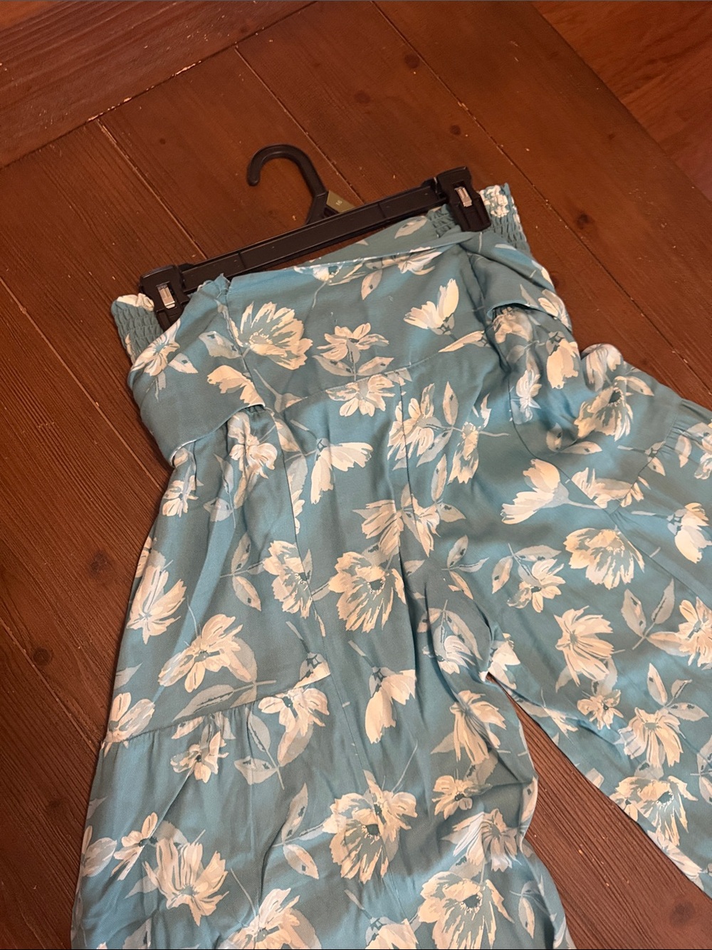 Teal Floral Wide-Leg Tie-Waist Palazzo Pants - Picture 4 of 4